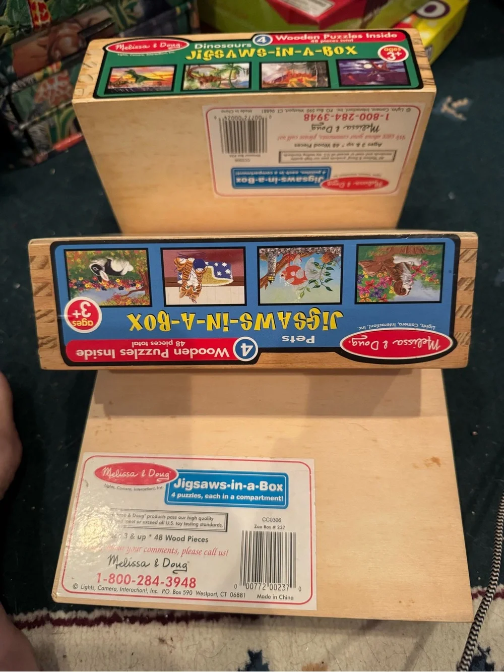 Melissa & Doug Kids Wooden Jigsaws-in-a-Box Puzzle Set - Blue/Green/Orange 3 box